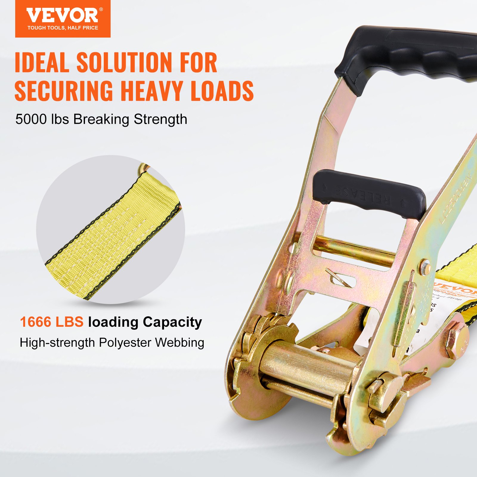 VEVOR Ratchet Tie Down Straps (4PK), 5000 lb Break Strength, Double J Hook Includes 4 Premium 50.8 mm x 4.6 m Rachet Tie Downs with Padded Handles, for Moving Securing Cargo, Appliances, Lawn Equipment