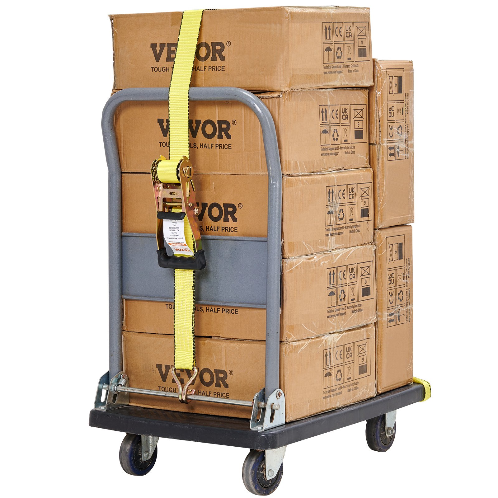 VEVOR Ratchet Tie Down Straps (4PK), 5000 lb Break Strength, Double J Hook Includes 4 Premium 50.8 mm x 4.6 m Rachet Tie Downs with Padded Handles, for Moving Securing Cargo, Appliances, Lawn Equipment