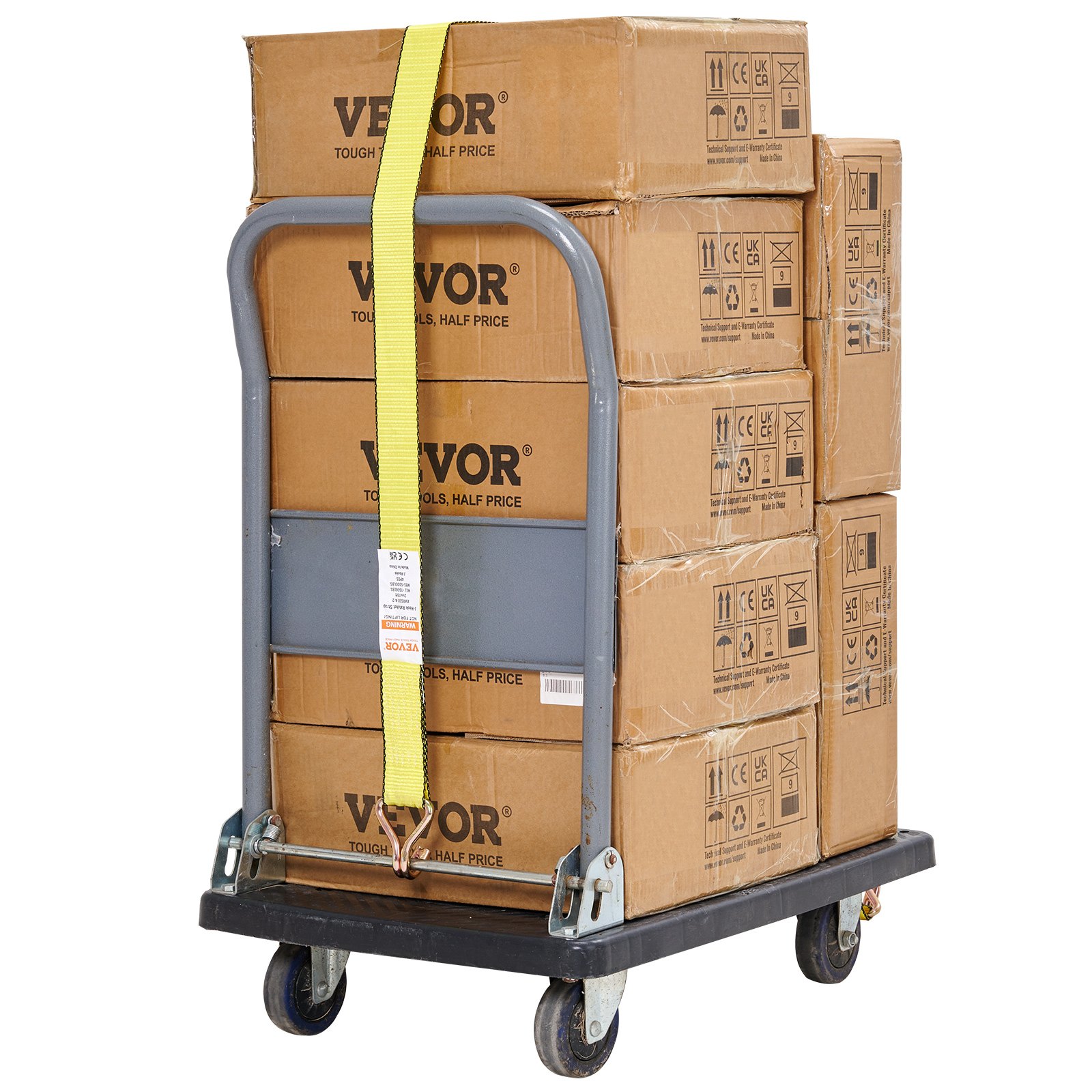 VEVOR Ratchet Tie Down Straps (4PK), 5000 lb Break Strength, Double J Hook Includes 4 Premium 50.8 mm x 4.6 m Rachet Tie Downs with Padded Handles, for Moving Securing Cargo, Appliances, Lawn Equipment