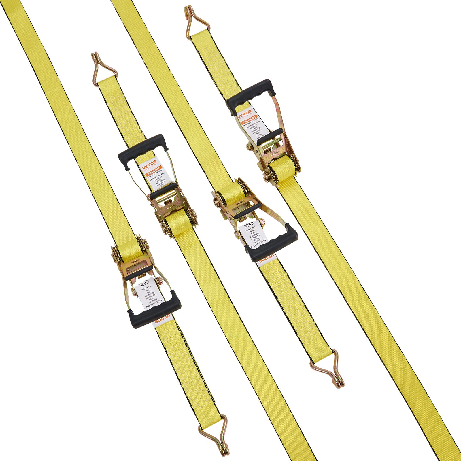 VEVOR Ratchet Tie Down Straps (4PK), 5000 lb Break Strength, Double J Hook Includes 4 Premium 50.8 mm x 4.6 m Rachet Tie Downs with Padded Handles, for Moving Securing Cargo, Appliances, Lawn Equipment