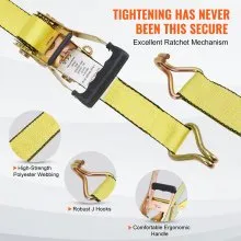 VEVOR Ratchet Tie Down Straps (4PK), 10000 lb Break Strength, Double J Hook Includes 4 Premium 2" x 27' Rachet Tie Downs with Padded Handles, for Moving Securing Cargo, Appliances, Lawn Equipment