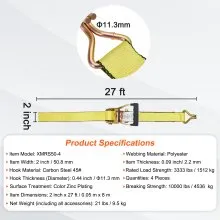 VEVOR Ratchet Tie Down Straps (4PK), 10000 lb Break Strength, Double J Hook Includes 4 Premium 2" x 27' Rachet Tie Downs with Padded Handles, for Moving Securing Cargo, Appliances, Lawn Equipment