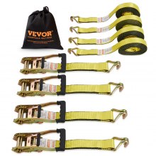 VEVOR Ratchet Tie Down Straps (4PK), 10000 lb bruddstyrke, dobbel J-krok inkluderer 4 Premium 2" x 27" Rachet Tie Downs med polstrede håndtak, for flytting av sikring av last, apparater, plenutstyr
