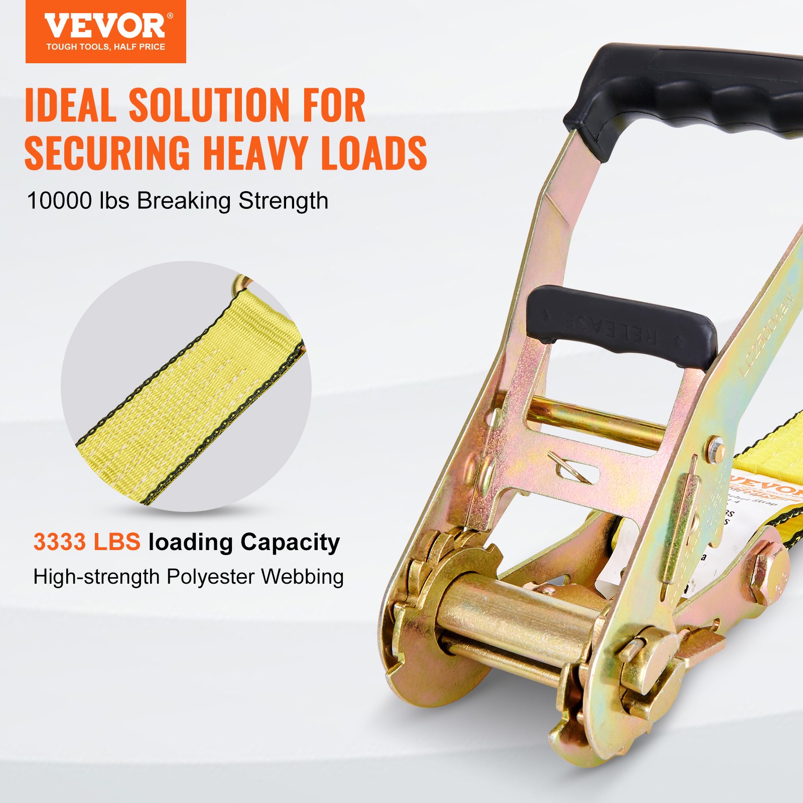 VEVOR Ratchet Tie Down Straps (4PK), 10000 lb Break Strength, Double J Hook Includes 4 Premium 50.8 mm x 8 m Rachet Tie Downs with Padded Handles, for Moving Securing Cargo, Appliances, Lawn Equipment