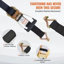 VEVOR Ratchet Tie Down Straps (4PK), 11128 lb Break Strength, Double J Hook Includes 4 Premium 2" x 8' Rachet Tie Downs with Padded Handles, for Moving Securing Cargo, Appliances, Lawn Equipment