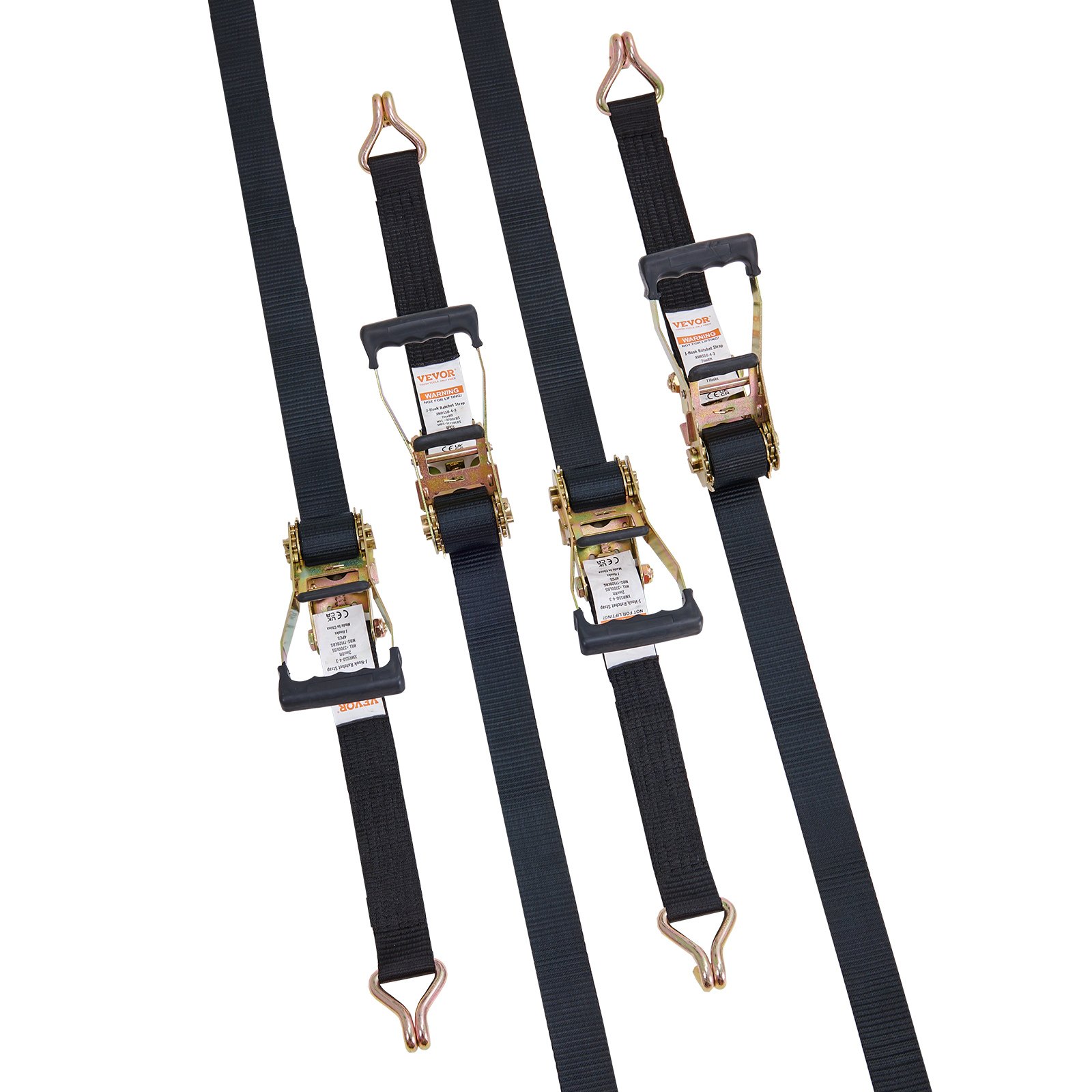 VEVOR Ratchet Tie Down Straps (4PK), 11128 lb Break Strength, Double J Hook Includes 4 Premium 2" x 8' Rachet Tie Downs with Padded Handles, for Moving Securing Cargo, Appliances, Lawn Equipment