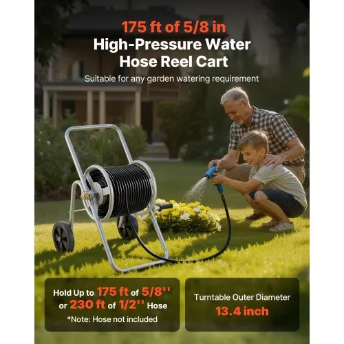 VEVOR Hose Reel Cart, Hold Up to 175 ft of 5/8'' Hose (Hose Not Included),