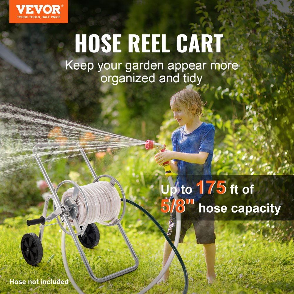 VEVOR Hose Reel Cart, Hold Up to 175 ft of 5/8’’ Hose (Hose Not Included),  Garden Water Hose Carts Mobile Tools with Wheels, Heavy Duty Powder-coated