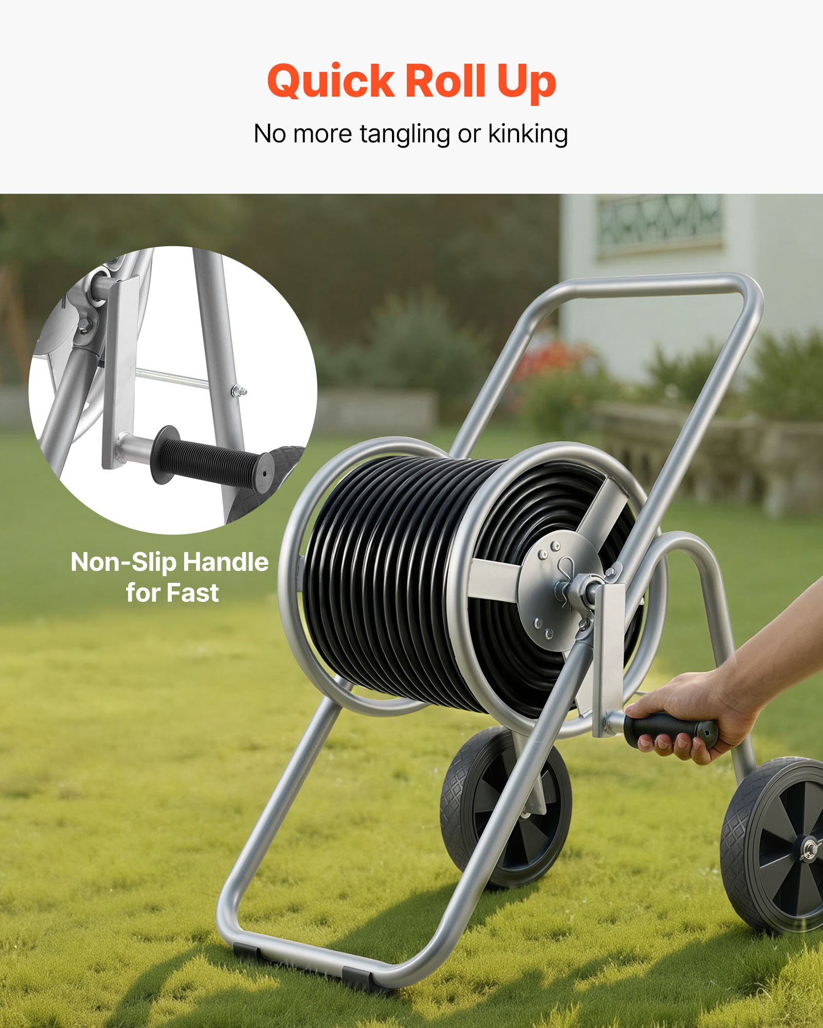 VEVOR Hose Reel Cart, Hold Up to 175 ft of 5/8’’ Hose (Hose Not Included), Garden Water Hose Carts Mobile Tools with Wheels, Heavy Duty Powder-coated Steel Outdoor Planting for Garden, Yard, Lawn