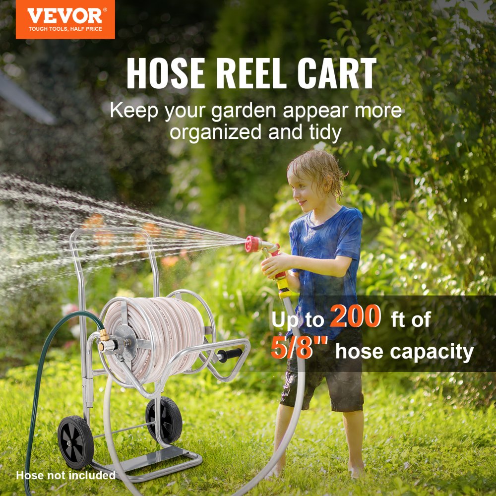 VEVOR Hose Reel Cart, Hold Up to 200 ft of 5/8’’ Hose (Hose Not Included),  Garden Water Hose Carts Mobile Tools with Wheels, Heavy Duty Powder-coated