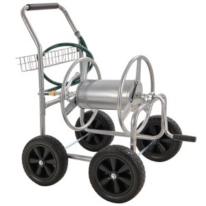 VEVOR Hose Reel Cart, Hold Up to 250 ft of 5/8’’ Hose, Garden Water Hose Carts Mobile Tools with 4 Wheels, Heavy Duty Powder-coated Steel Outdoor Planting with Storage Basket, for Garden, Yard, Lawn