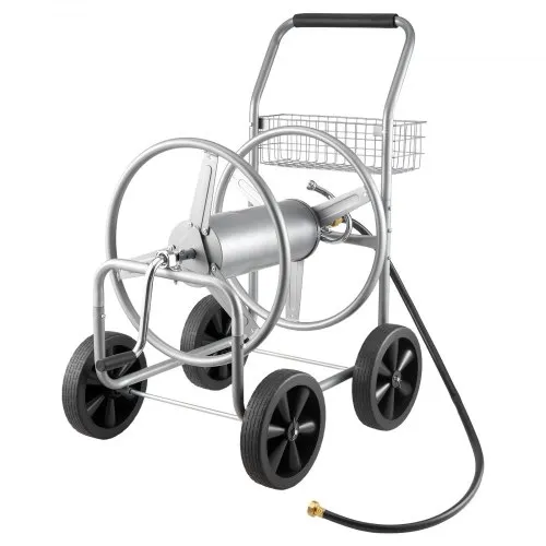 VEVOR Hose Reel Cart, Hold Up to 250 ft of 5/8’’ Hose, Garden Water Hose Carts Mobile Tools with 4 Wheels, Heavy Duty Powder-coated Steel Outdoor Planting with Storage Basket, for Garden, Yard, Lawn
