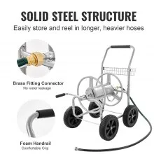 VEVOR Hose Reel Cart, Hold Up to 250 ft of 5/8’’ Hose, Garden Water Hose Carts Mobile Tools with 4 Wheels, Heavy Duty Powder-coated Steel Outdoor Planting with Storage Basket, for Garden, Yard, Lawn