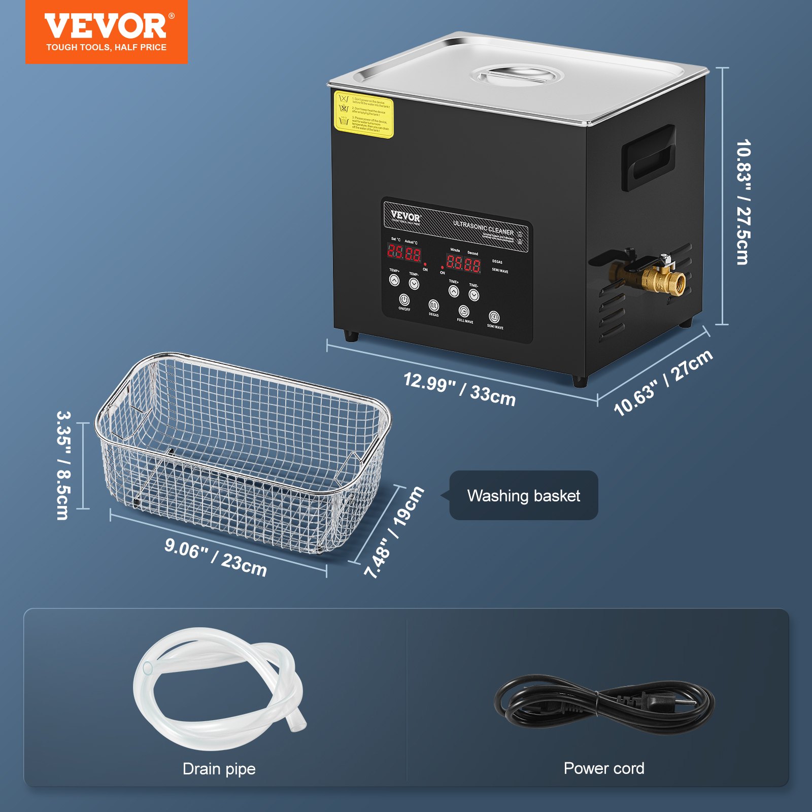 VEVOR Ultrasonic Cleaner 10L čisticí stroj s časovačem ohřívačem a košem 240W