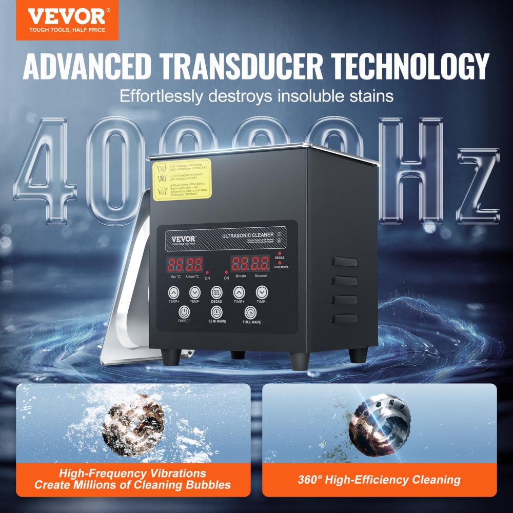 VEVOR 2L Ultrasonic Cleaner, 60W Digital Ultrasonic Cleaning Machine with Upgraded Degassing and Gentle Mode, 40kHz Ultrasound Cleaner Machine with Timer and Heater for Jewelry Glasses Tools Retainer