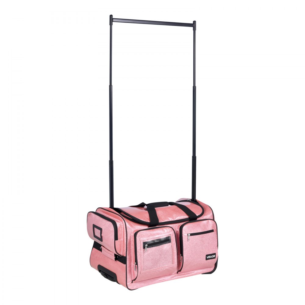 VEVOR Dance Bag with Garment Rack, 584.2 mm Rolling Dance Duffel, with Wheels, USB Port, Height Adjustable Clothes Rack, Privacy Protection Curtain, Ideal for Travel and Competitions, Sparkling Pink