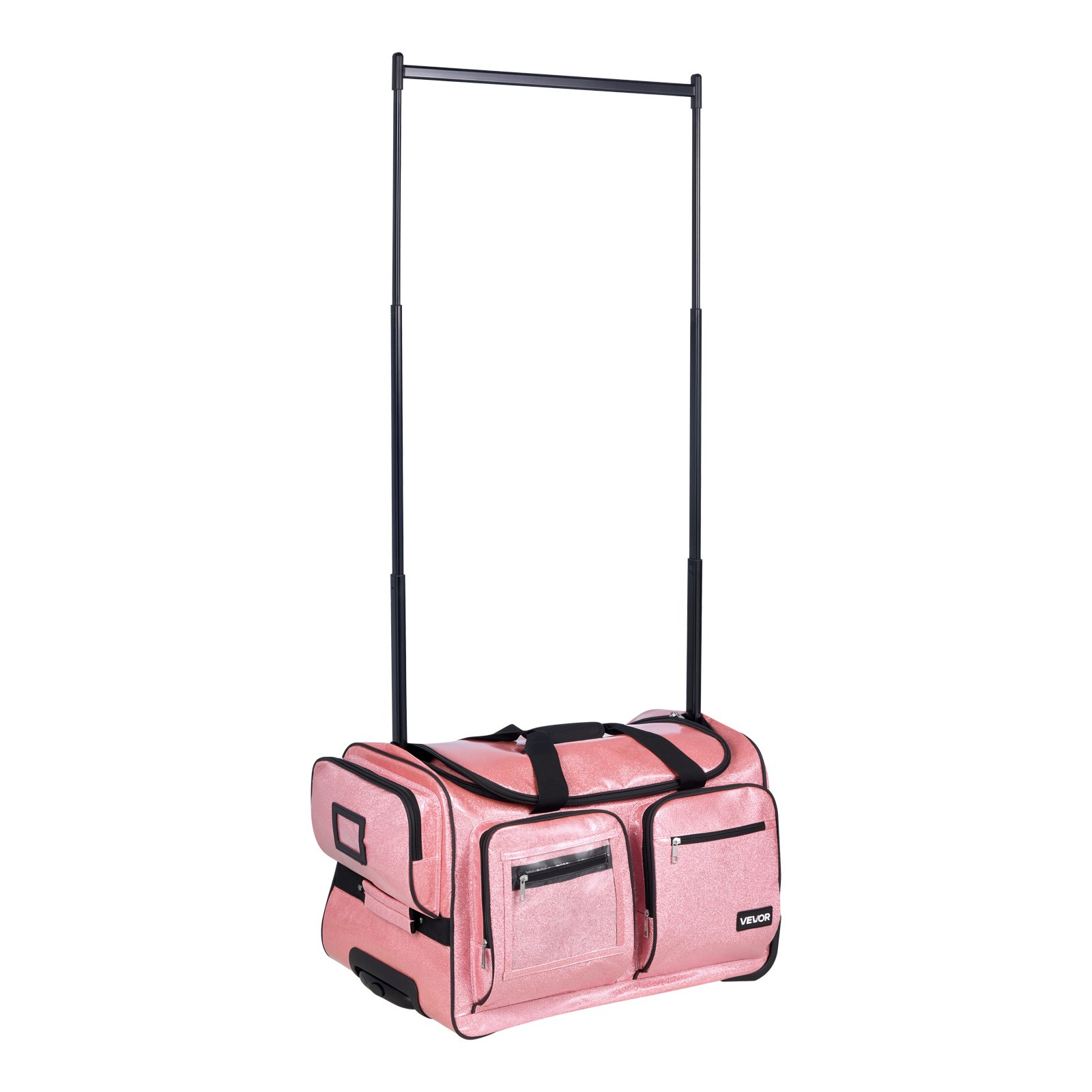 VEVOR Dance Bag with Garment Rack, 584.2 mm Rolling Dance Duffel, with Wheels, USB Port, Height Adjustable Clothes Rack, Privacy Protection Curtain, Ideal for Travel and Competitions, Sparkling Pink