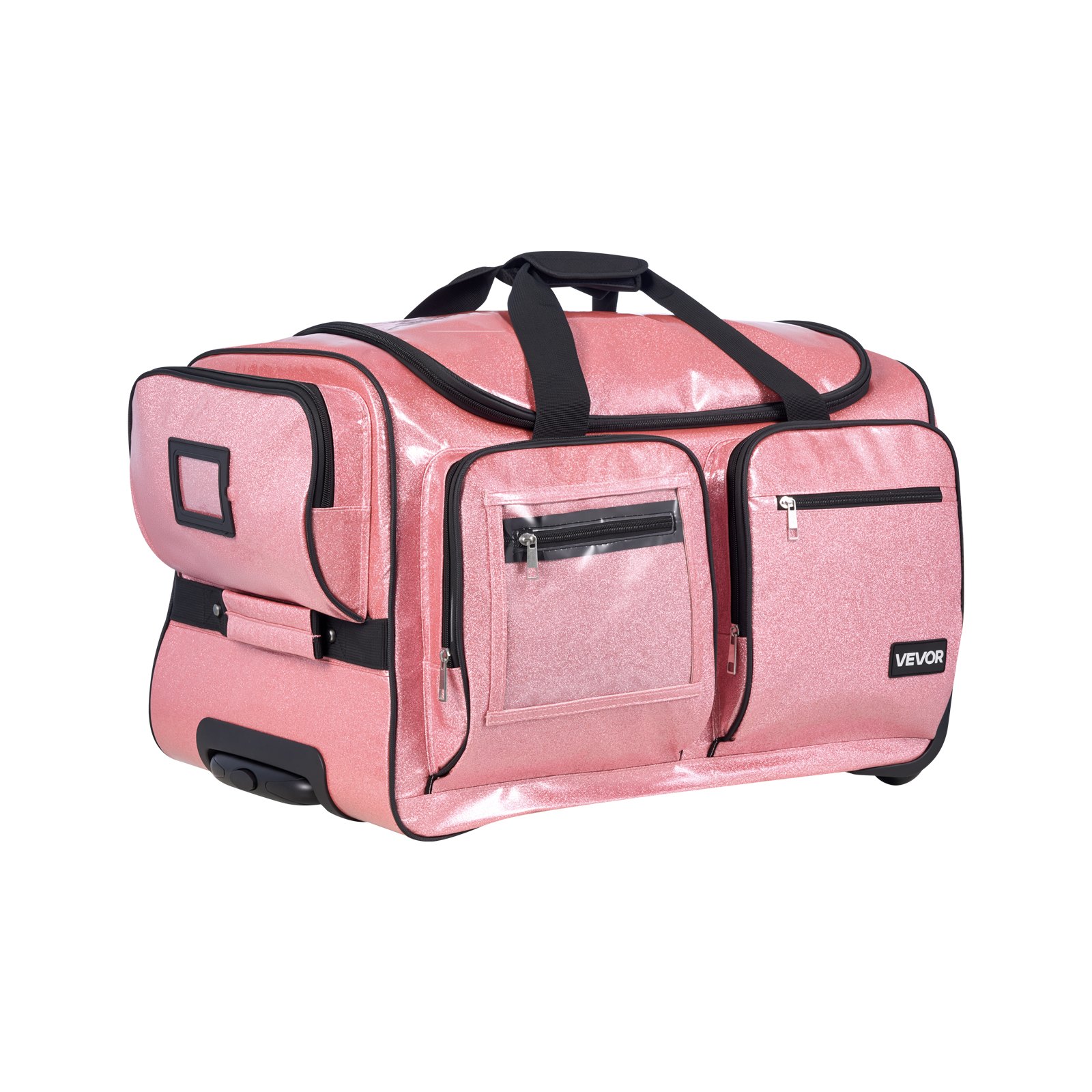 VEVOR Dance Bag with Garment Rack, 584.2 mm Rolling Dance Duffel, with Wheels, USB Port, Height Adjustable Clothes Rack, Privacy Protection Curtain, Ideal for Travel and Competitions, Sparkling Pink