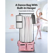 23 Inch Dance Bag with Garment Rack Rolling Duffle with Wheels for Travel Pink