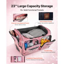 23 Inch Dance Bag with Garment Rack Rolling Duffle with Wheels for Travel Pink