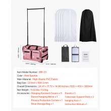 23 Inch Dance Bag with Garment Rack Rolling Duffle with Wheels for Travel Pink