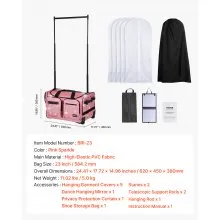 23 Inch Dance Bag with Garment Rack Rolling Duffle with Wheels for Travel Pink