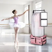 23 Inch Dance Bag with Garment Rack Rolling Duffle with Wheels for Travel Pink