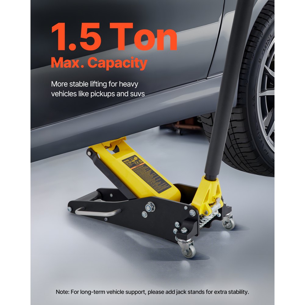 VEVOR Floor Jack, 1.5 Ton Low Profile Floor Jack, Aluminum And Steel Racing Floor Jack With Dual Pistons Quick Lift Pump, Floor Jack Lifting Range 80 mm-365 mm