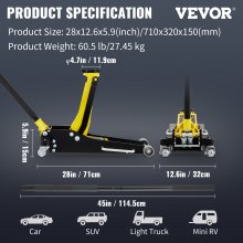 Cric de podea VEVOR cric hidraulic cric de podea cu profil redus de 2,5 tone cric de podea de curse cu pompă de ridicare rapidă cu două