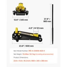 VEVOR Floor Jack, 3 Ton Low Profile Floor Jack, Heavy-duty Steel Racing Floor Jack with Single Piston Quick Lift Pump, Floor Jack Lifting Range 5.12"-20"