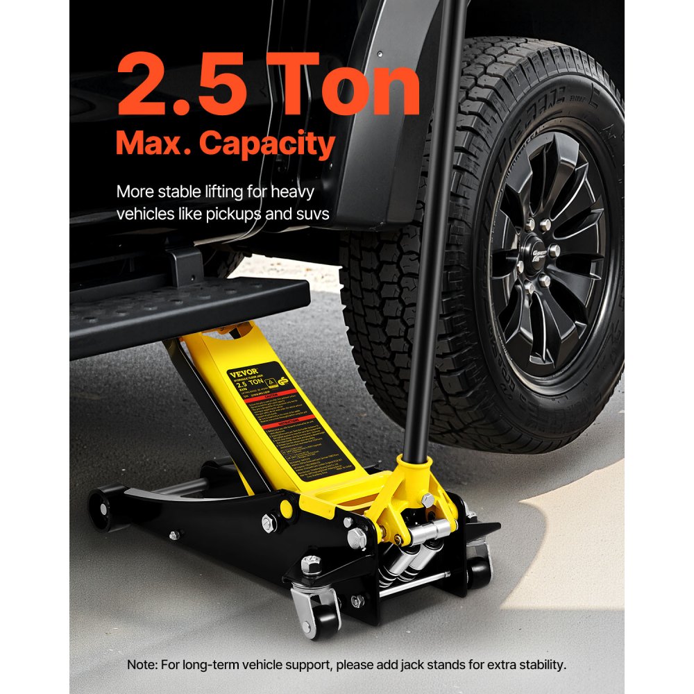VEVOR Floor Jack, 2.5 Ton Low Profile Floor Jack, Heavy-duty Steel Racing Floor Jack with Dual Pistons Quick Lift Pump, Floor Jack Lifting Range 3.64"-19.49"