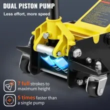 VEVOR Low Profile Floor Jack 3 Ton Heavy Duty Steel Dual Piston Rapid Pump