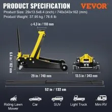 VEVOR Low Profile Floor Jack 4 Ton Heavy Duty Steel Dual Piston Rapid Pump