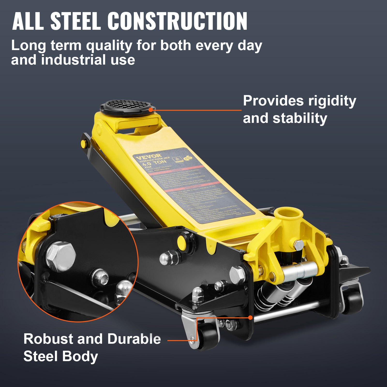 VEVOR Floor Jack, 4 Ton Low Profile Floor Jack, Heavy-duty Steel Racing Floor Jack with Dual Pistons Quick Lift Pump, Floor Jack Lifting Range 3.35"-19.69"