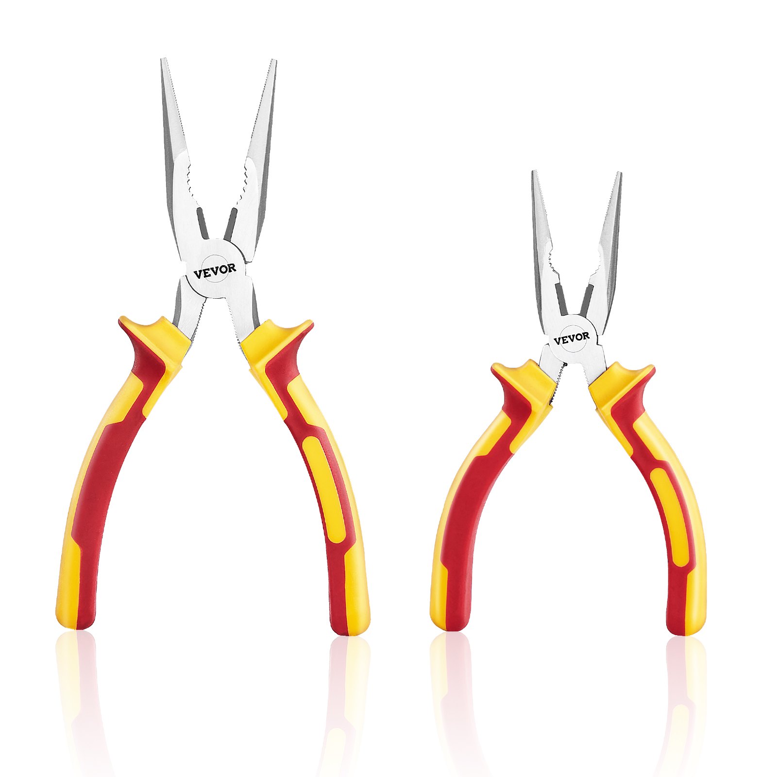 VEVOR 2-Piece Needle Nose Pliers, 8 in Long Needle Nose Plier and 6 in Small Needle Nose Plier, 45 Steel and TPR Handle, for Wire Wrapping, Handmade Craft, Jewelry Making Supplies, Repairing
