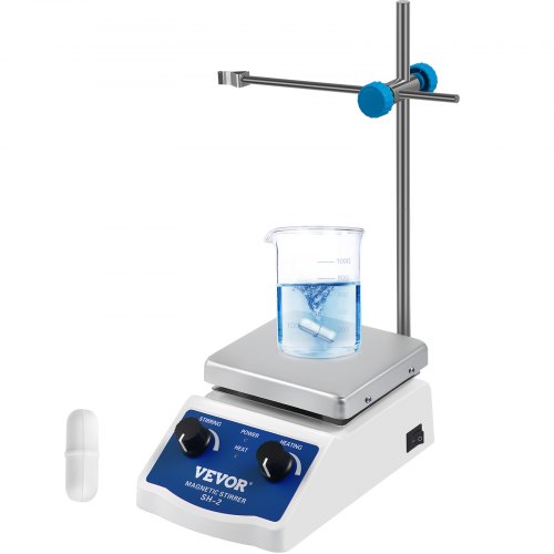 VEVOR SH-2 Magnetic Stirrer, 0-2000 RPM, 1000ml Mixing Capacity Laboratory Magnetic Stirrer Hotplate w/ Stand, 180W Heating Power 380°C Max Heating Temperature, for Lab Liquid Mixing Heating