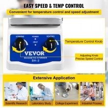 VEVOR SH-2 Magnetic Stirrer, 0-2000 RPM, 1000ml Mixing Capacity Laboratory Magnetic Stirrer Hotplate w/ Stand, 180W Heating Power 380°C Max Heating Temperature, for Lab Liquid Mixing Heating