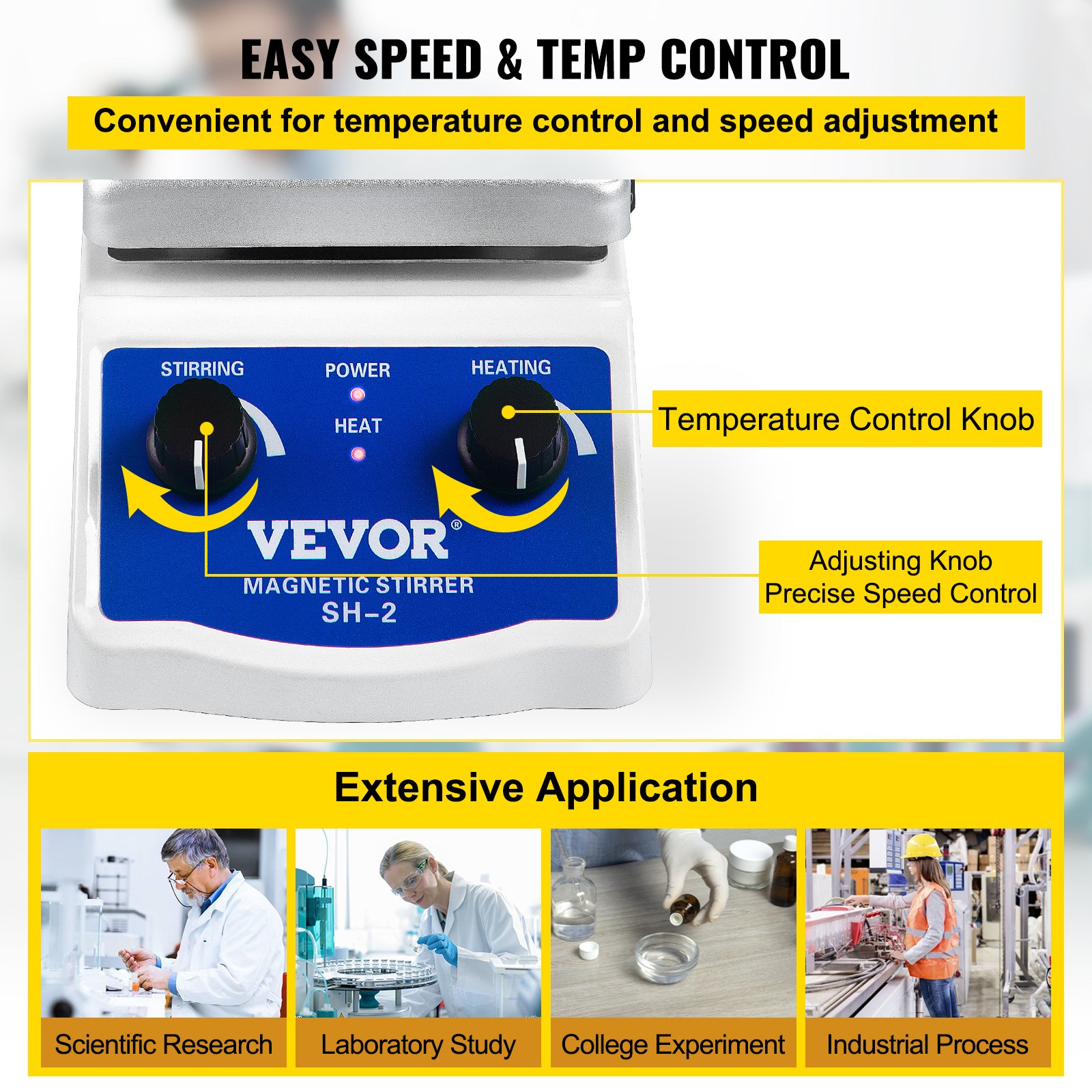 VEVOR SH-2 Magnetic Stirrer Laboratory Magnetic Stirrer Hotplate 2000ml Mixing Capacity with Heating Plate Heating Mixer Digital Display