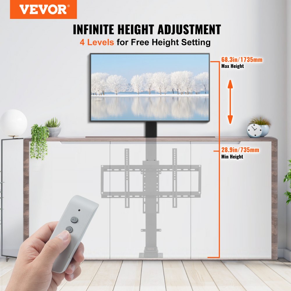 VEVOR Swivel Motorized TV Lift Stroke Length 40 Inch Motorized TV Mount Fit  for 32-70 Inch TV Lift with Remote Control Height Adjustable 28.74-68.11  Inch,Load Capacity 154 Lbs,Manual Swivel L/R 30° | VEVOR US