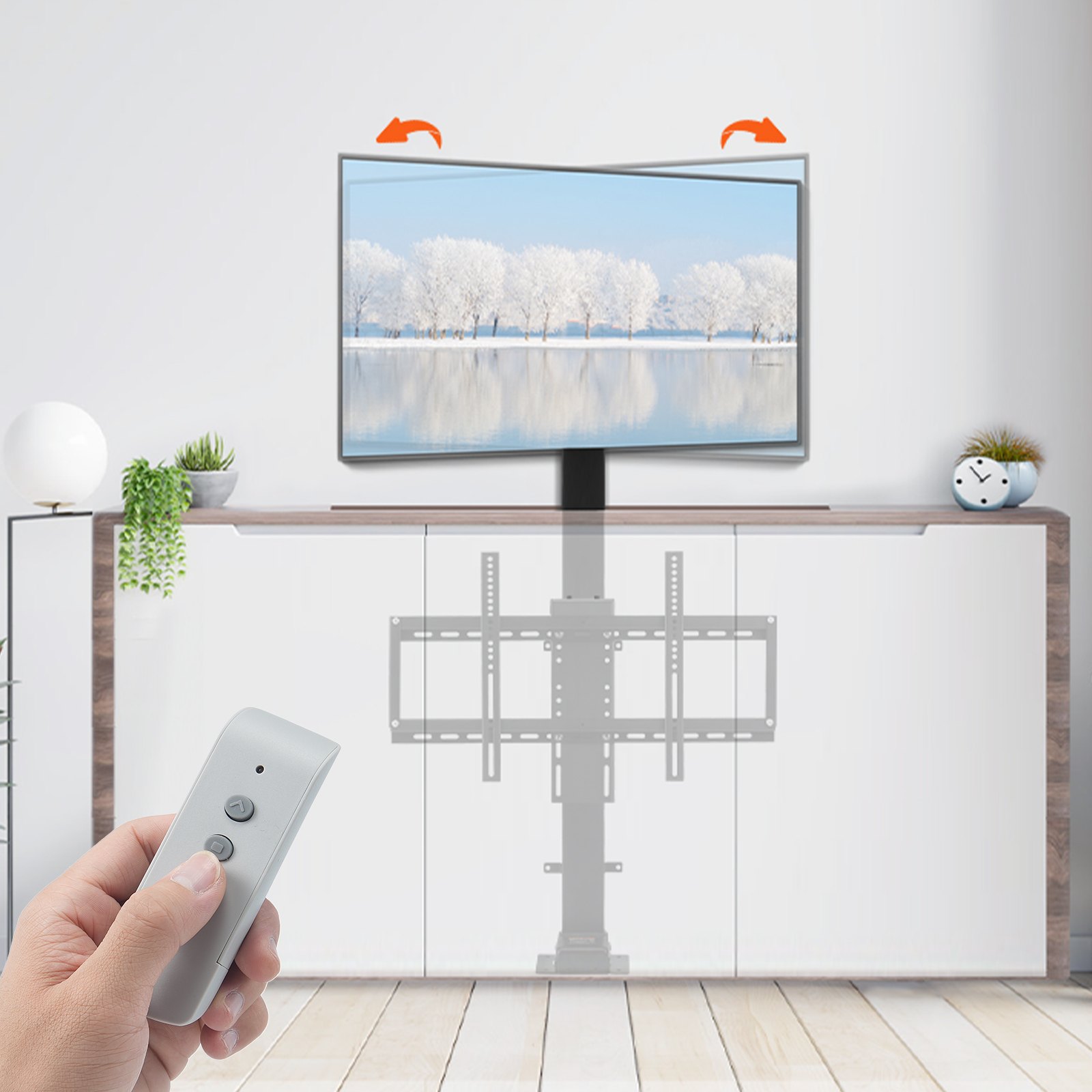 VEVOR Motorized TV Lift with Swivel, Adjustable Height 28.74-68.11 Inch for 32-70 Inch TVs, Remote Controlled, 154 Lbs Capacity, Manual Left/Right Swivel 30°