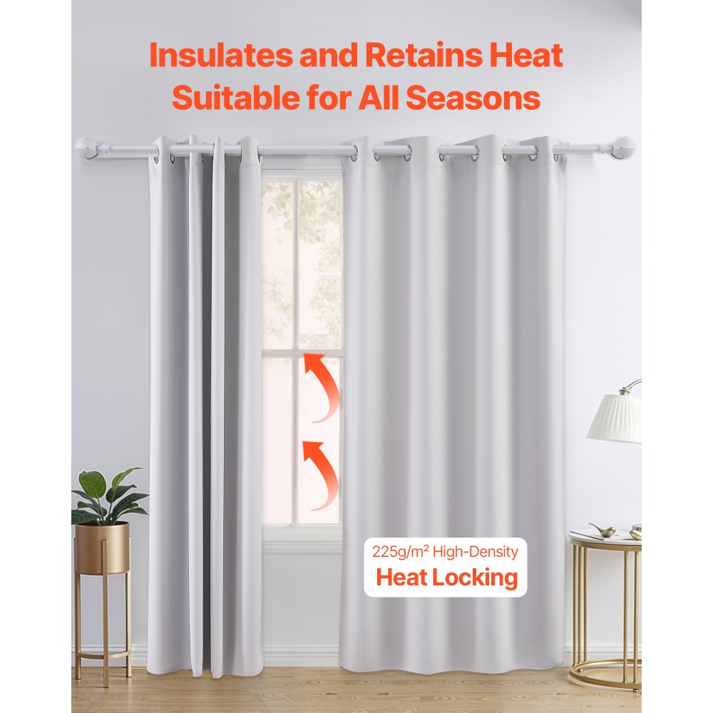 VEVOR Blackout Curtains, White Blocking Drapes for Bedroom and Living Room, 2 Panels Set Grommet Room Darkening Curtain, Solid Thermal Insulated Drapes, Noise Reducing Window Treatments, 52x84 inch