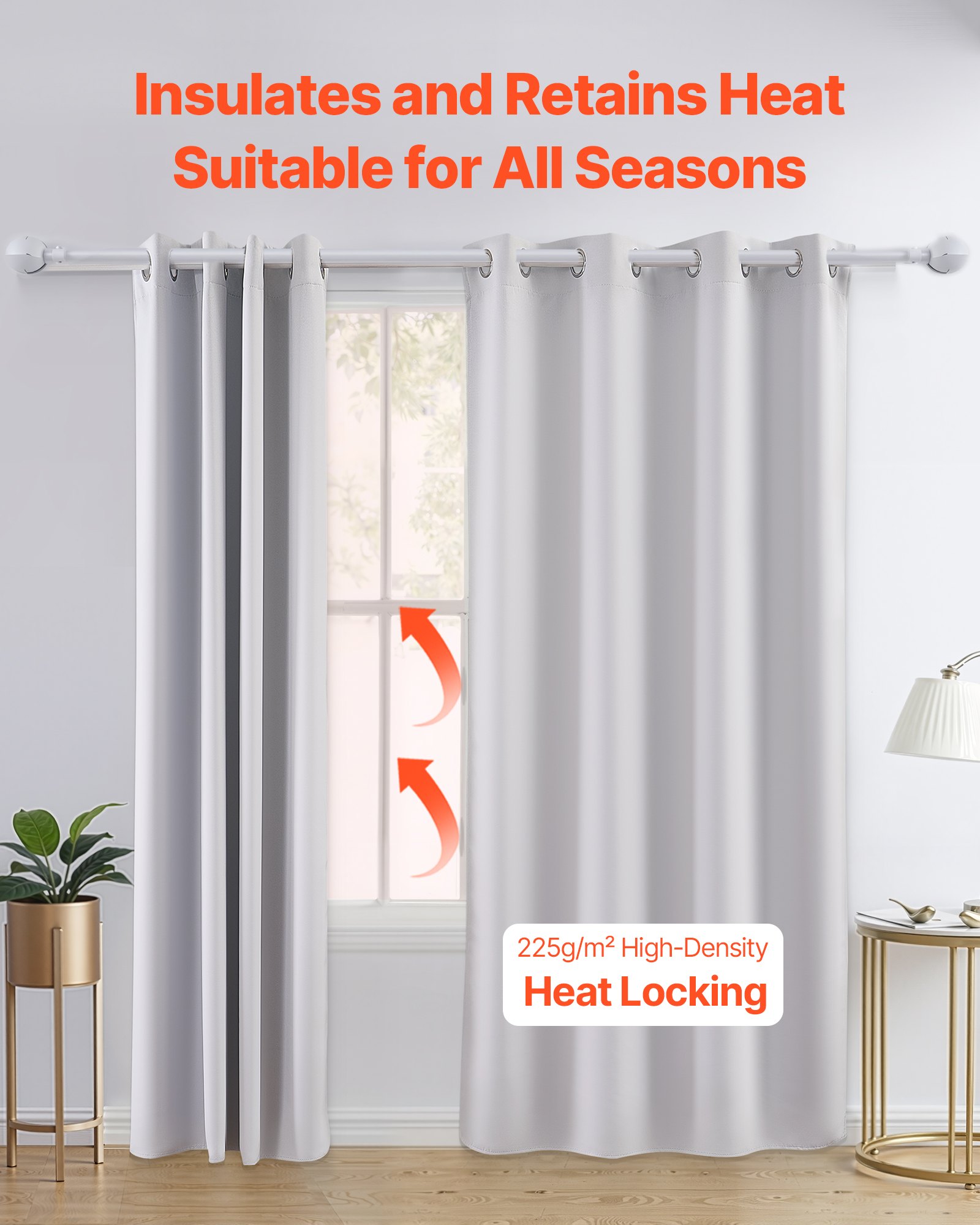 VEVOR Blackout Curtains, White Blocking Drapes for Bedroom and Living Room, 2 Panels Set Grommet Room Darkening Curtain, Solid Thermal Insulated Drapes, Noise Reducing Window Treatments, 52x84 inch