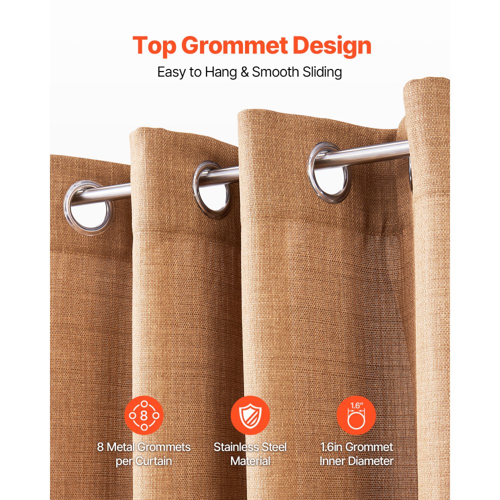 VEVOR Natural Linen Curtains, 52 x 84 inch 2 Panels Set, Grommet Light Filtering Thick Flax Textured Linen Drapes, Privacy Burlap for Living Room, Bedroom, Farmhouse, Sunroom, Office Window Curtain
