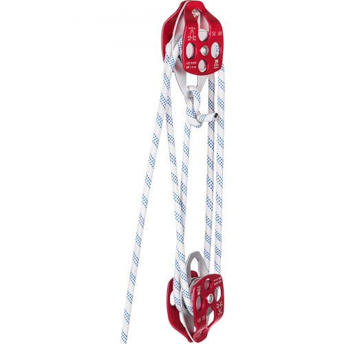 VEVOR Twin Sheave Block and Tackle 0.43-0.5Inch 100-200Ft Twin Sheave Block with Braid Rope 30-35KN 6600-7705LBS Double Pulley Rigging (1/2" x 200')