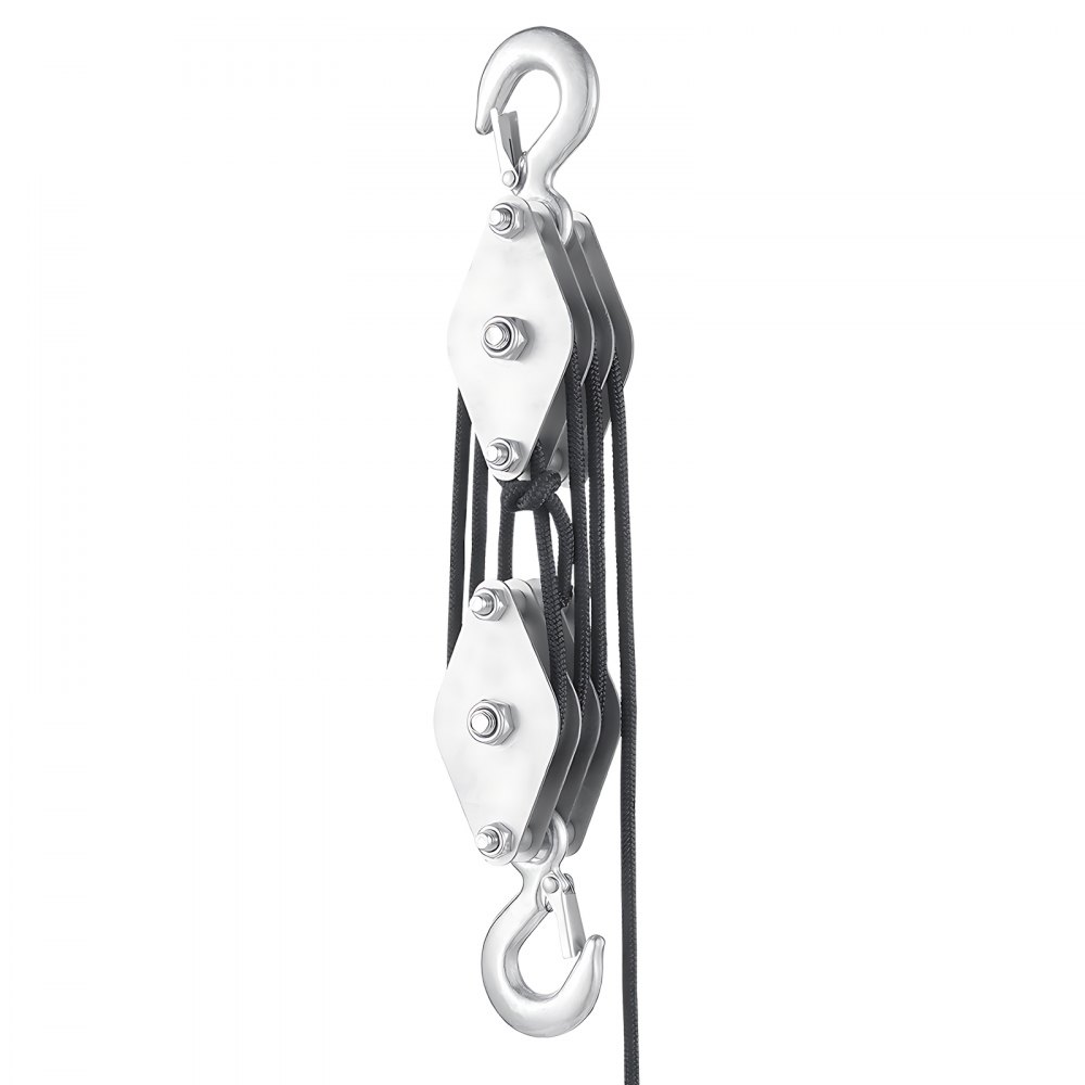 VEVOR 4400 lbs Breaking Strength 100 FT Rope Pulley Hoist, 5:1 Lifting Power Heavy Duty Pulley System with 2pcs Soft Loops, Metal Wheels Bearing Structure, Block and Tackle for Lifting Heavy Objects
