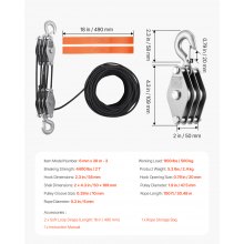 4400 lbs Rope Hoist Pulley System Block and Tackle 5:1 Lifting Ratio 100 ft Rope