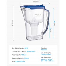 Water Filter Pitcher 9 Cup 5-stage Water Filter Dispenser 40 Gallons No BPA