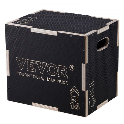 VEVOR 3 in 1 Plyometric Jump Box, 16/14/12 Inch Wooden Plyo Box, Platform & Jumping Agility Box, Anti-Slip Fitness Exercise Step Up Box for Home Gym Training, Conditioning Strength Training, Black