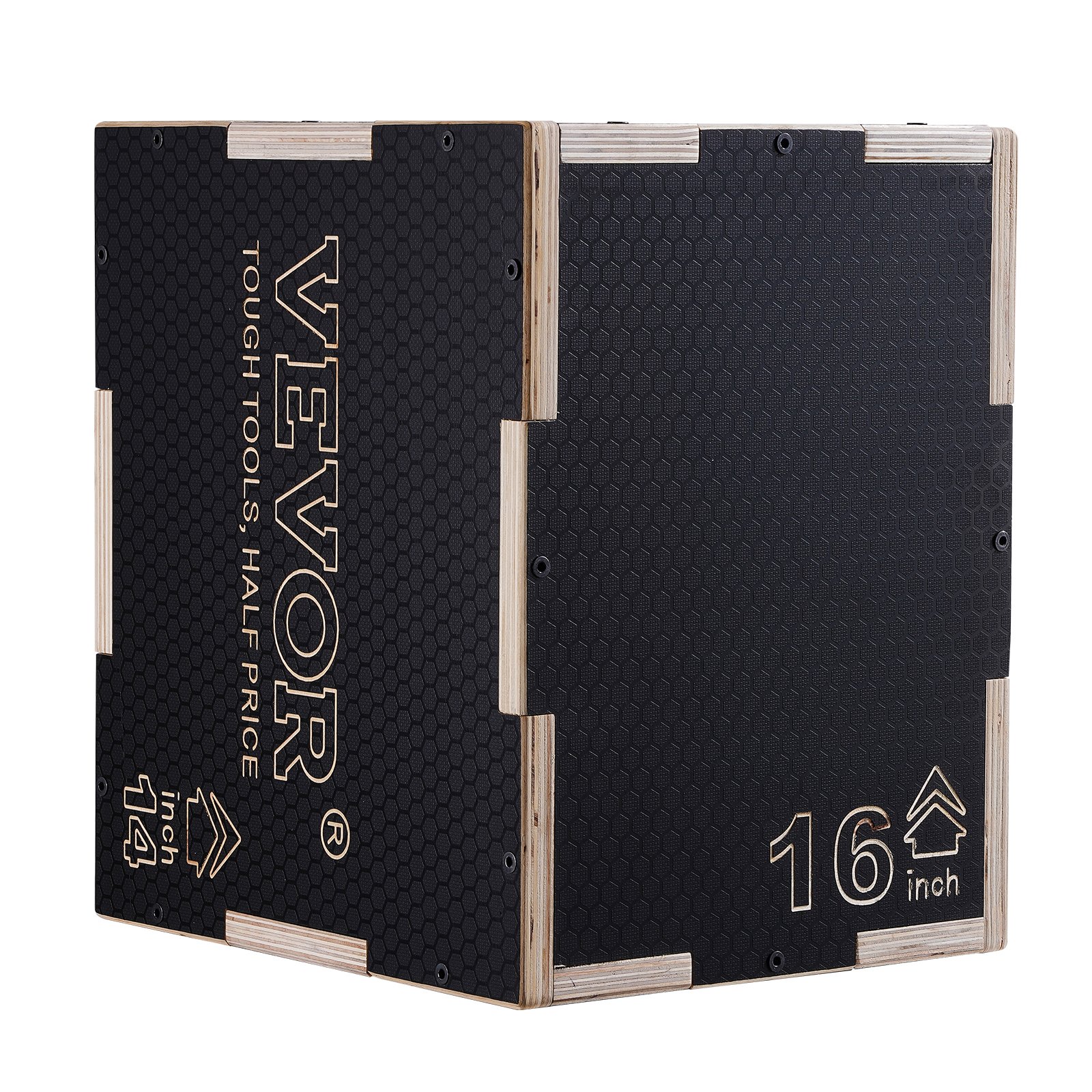 VEVOR 3 in 1 Plyometric Jump Box, 16/14/12 Inch Wooden Plyo Box, Platform & Jumping Agility Box, Anti-Slip Fitness Exercise Step Up Box for Home Gym Training, Conditioning Strength Training, Black