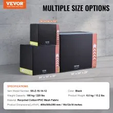 VEVOR 3 in 1 Plyometric Jump Box, 16/14/12 Inch Cotton Plyo Box, Platform & Jumping Agility Box, Anti-Slip Fitness Exercise Step Up Box for Home Gym Training, Conditioning Strength Training, Black